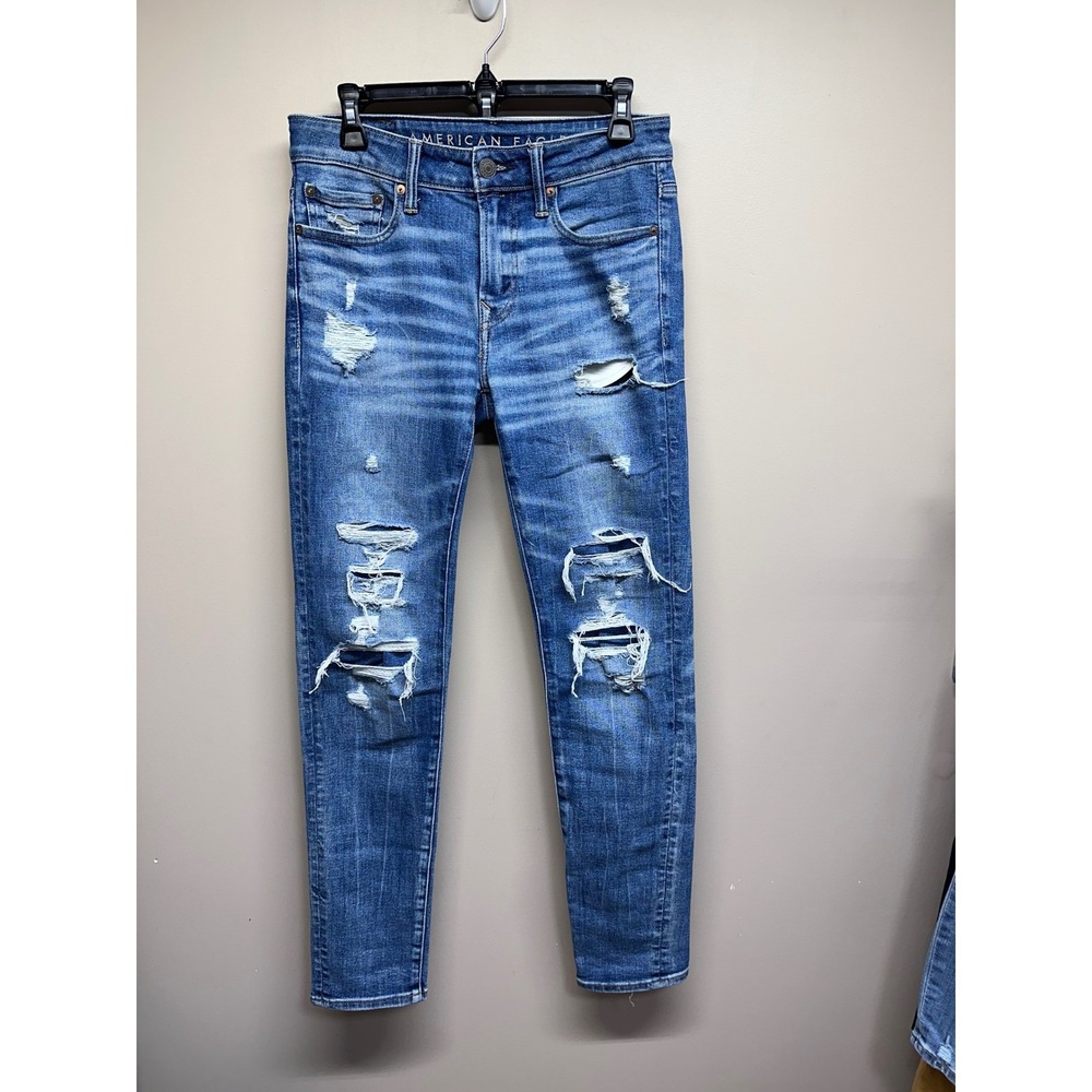 American Eagle Womens Skinny Jeans Distressed Blue Airflex Temp Tech Size‎ 4